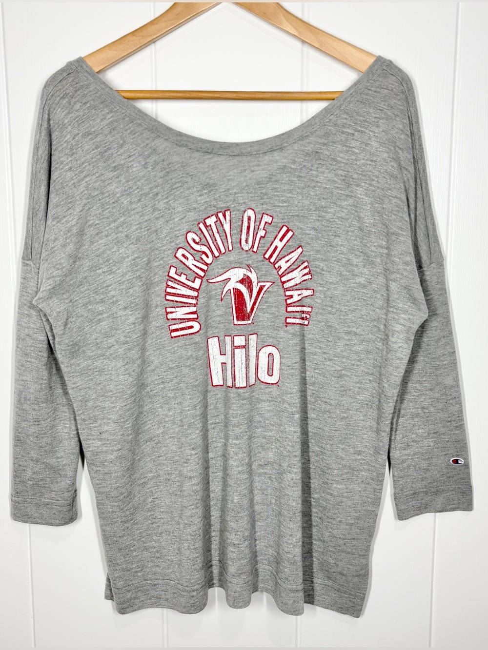 Champion University of Hilo Off Shoulder Knit Top Size Large Gray